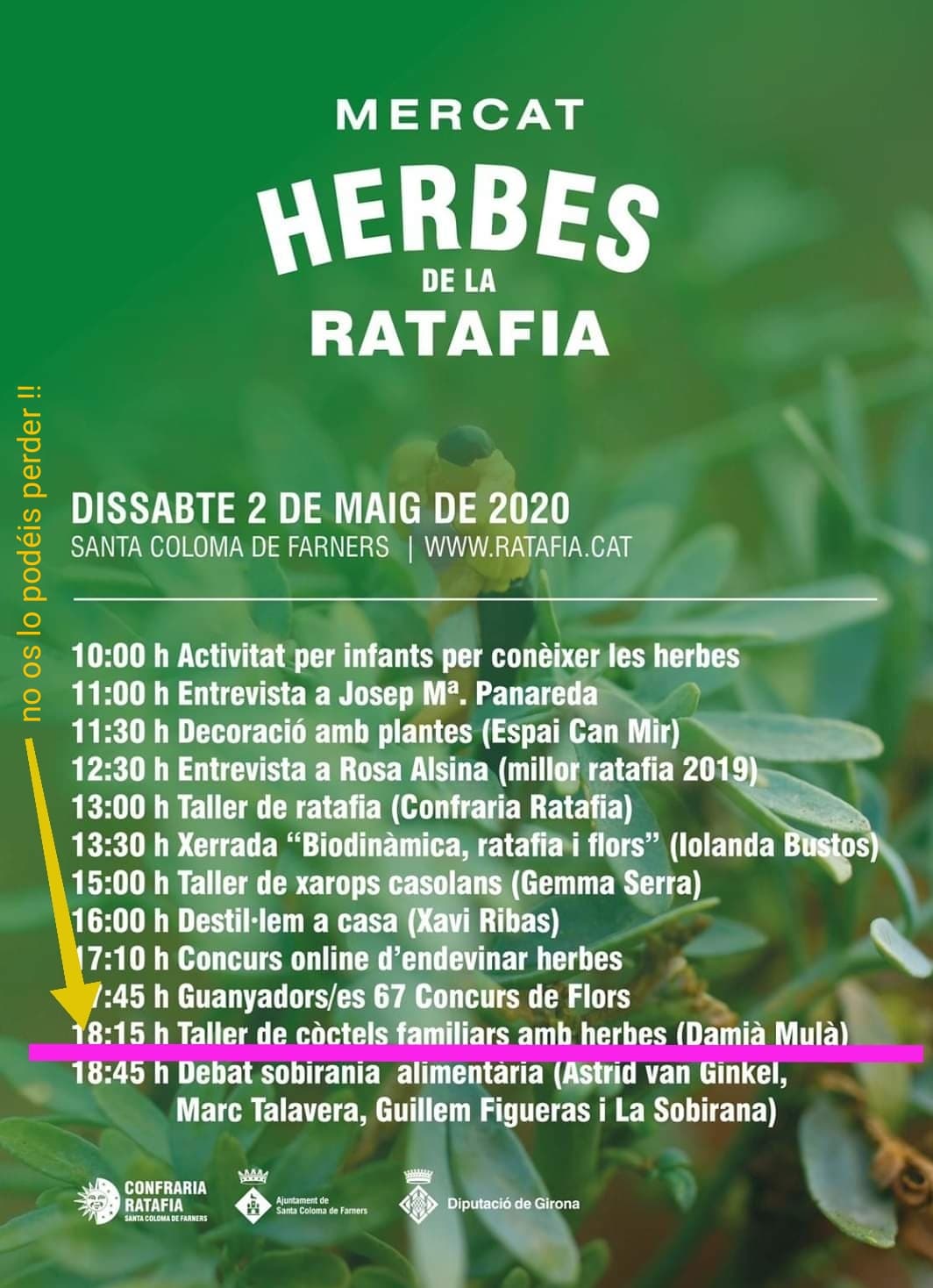Programa general del Mercat Herbes de la Ratafia del 2 de mayo de 2020