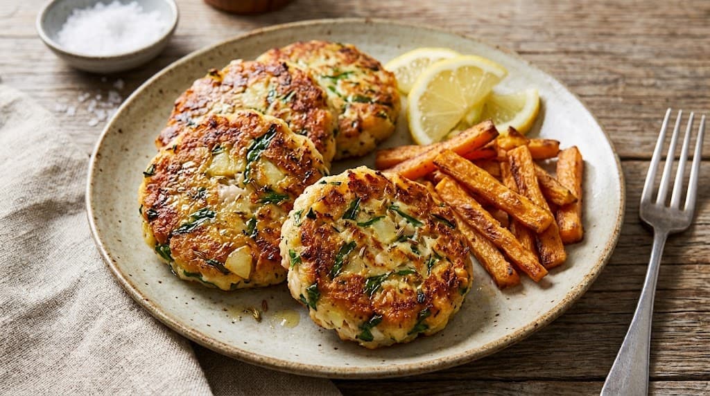 Tortitas de caballa y verdolaga marina acompañadas de limón