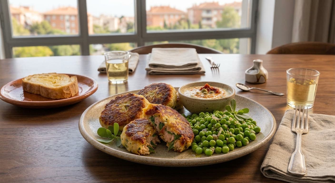 Tortitas de caballa y verdolaga marina con tomates secos y pimentón